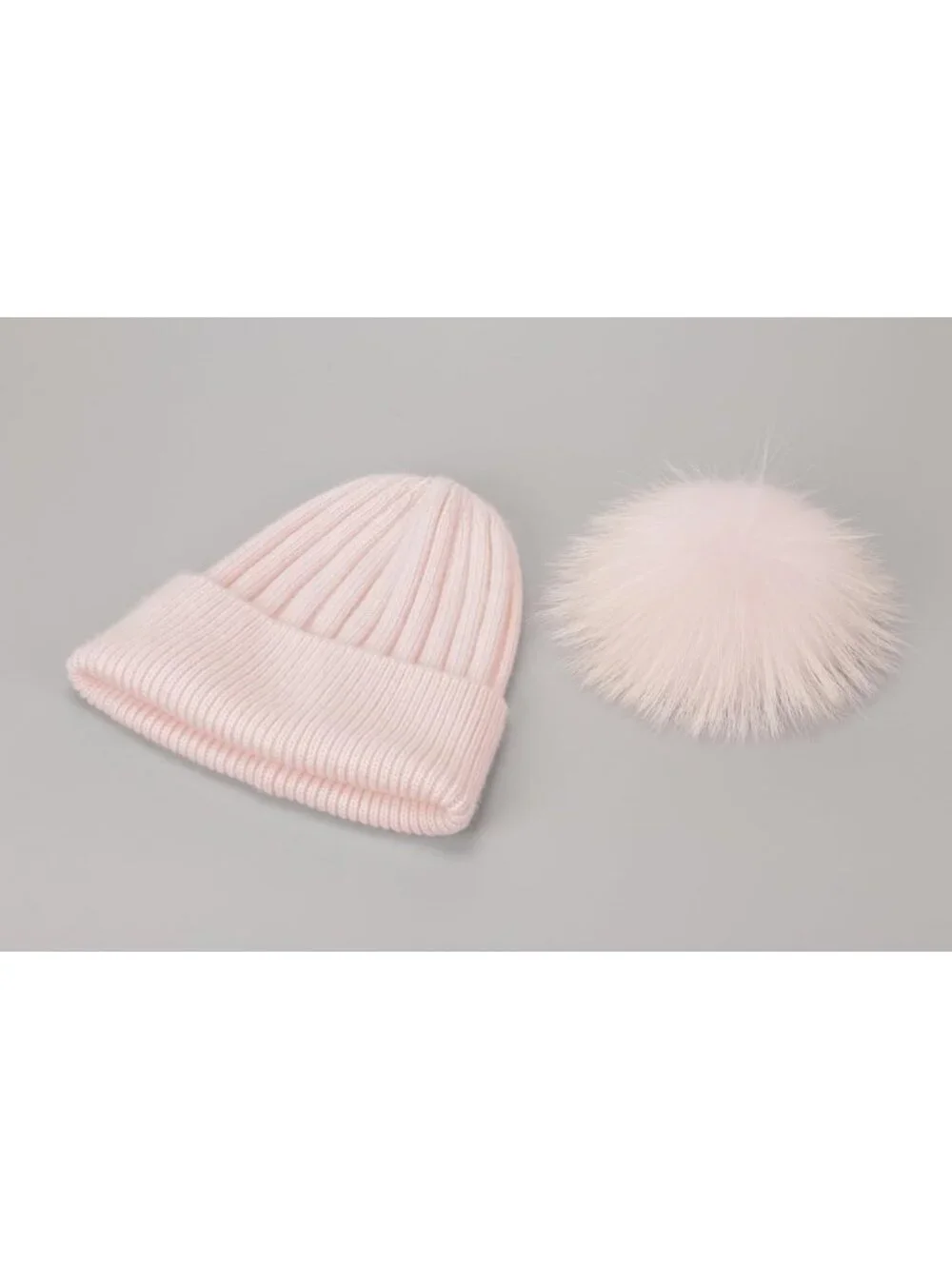 Cozy Women's Ribbed Knit Cuffed Beanie Hat with Real Fur Pom Pom - Winter